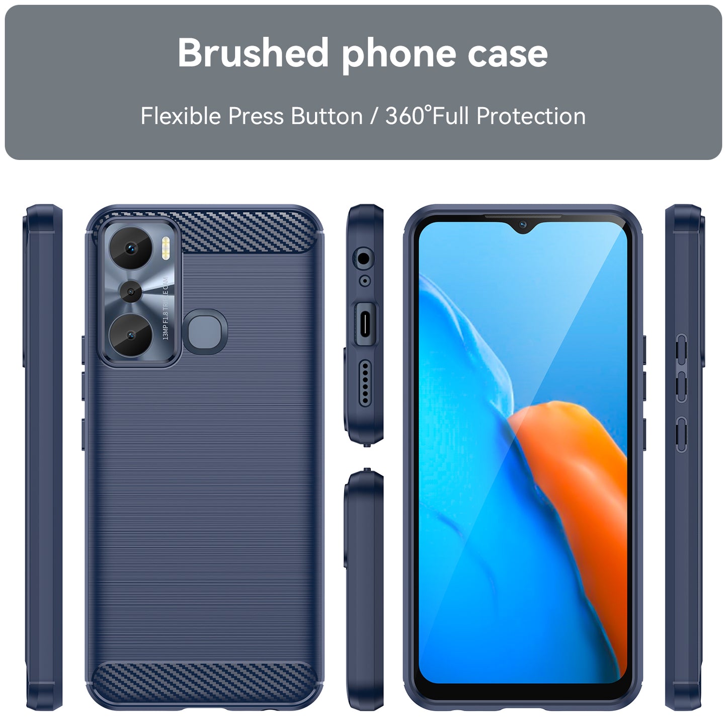 For Infinix Hot 20i 4G Carbon Fiber Texture Phone Case Soft TPU Brushed Surface Anti-Fingerprint Cover