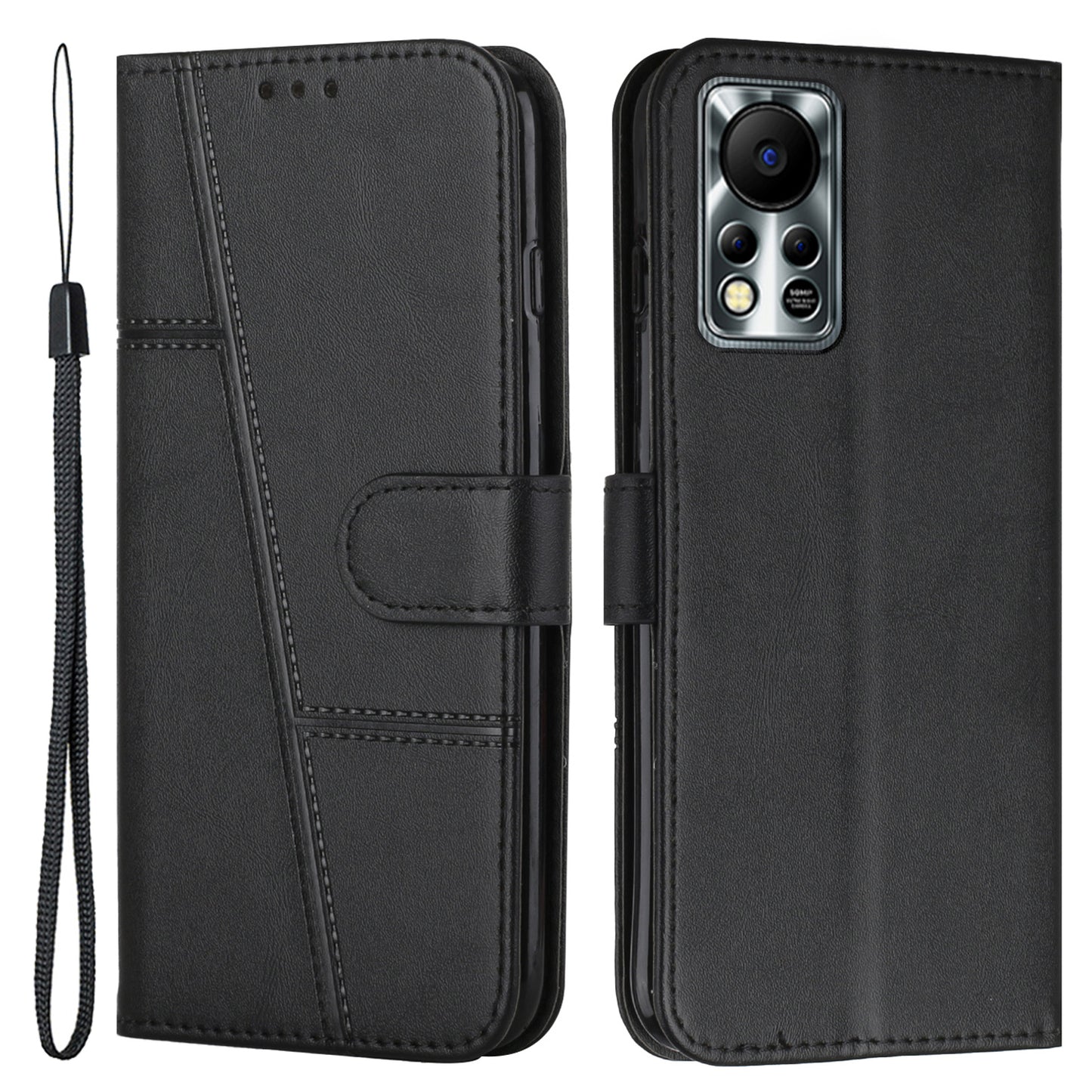 For Infinix Hot 11s NFC 4G Stitching PU Leather Flip Phone Case Stand Full Body Protective Wallet Cover with Strap