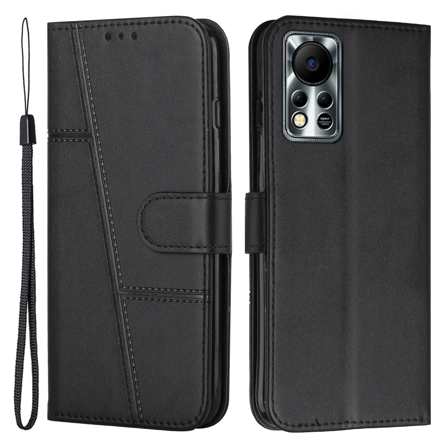 For Infinix Hot 11s NFC 4G Stitching PU Leather Flip Phone Case Stand Full Body Protective Wallet Cover with Strap