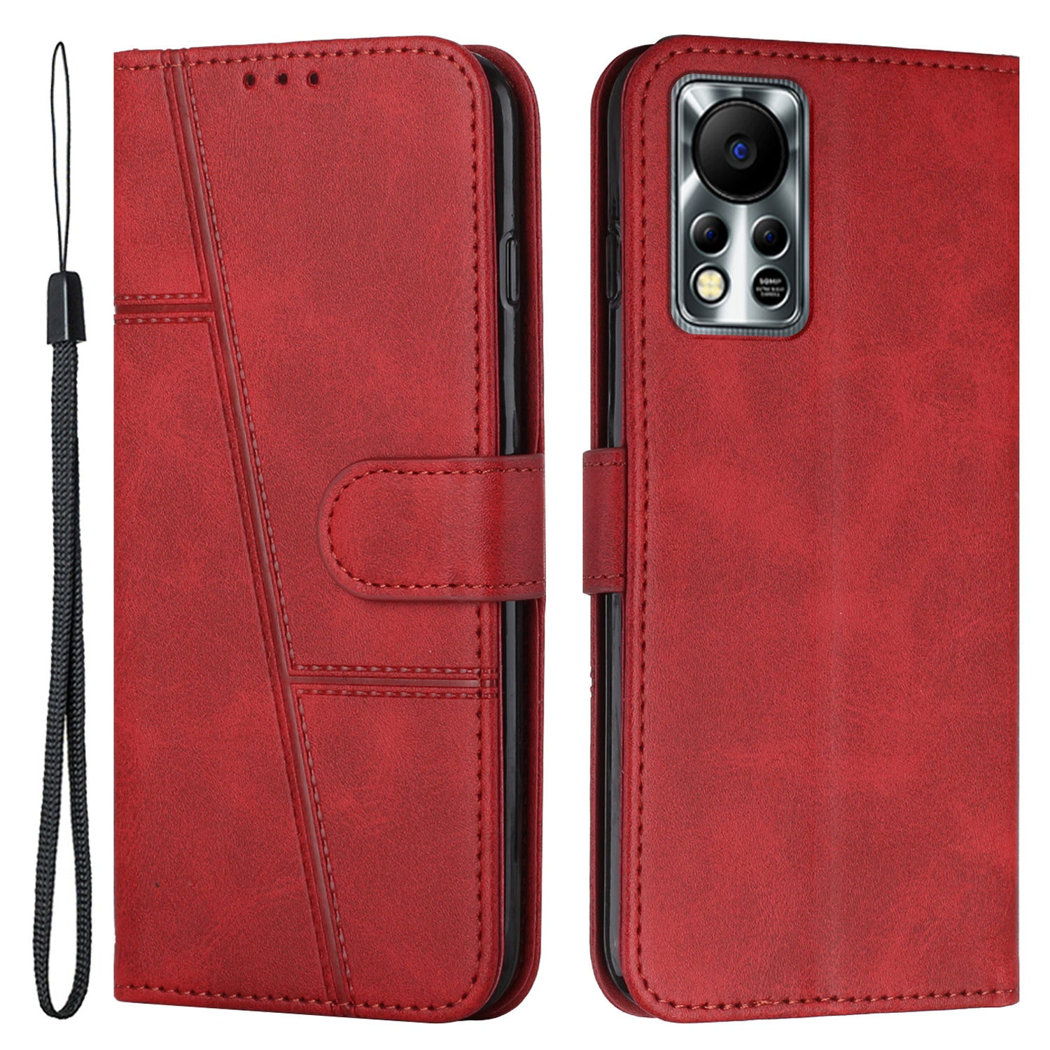 For Infinix Hot 11s NFC 4G Stitching PU Leather Flip Phone Case Stand Full Body Protective Wallet Cover with Strap