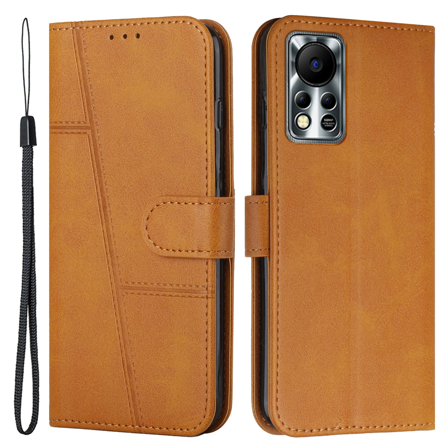 For Infinix Hot 11s NFC 4G Stitching PU Leather Flip Phone Case Stand Full Body Protective Wallet Cover with Strap