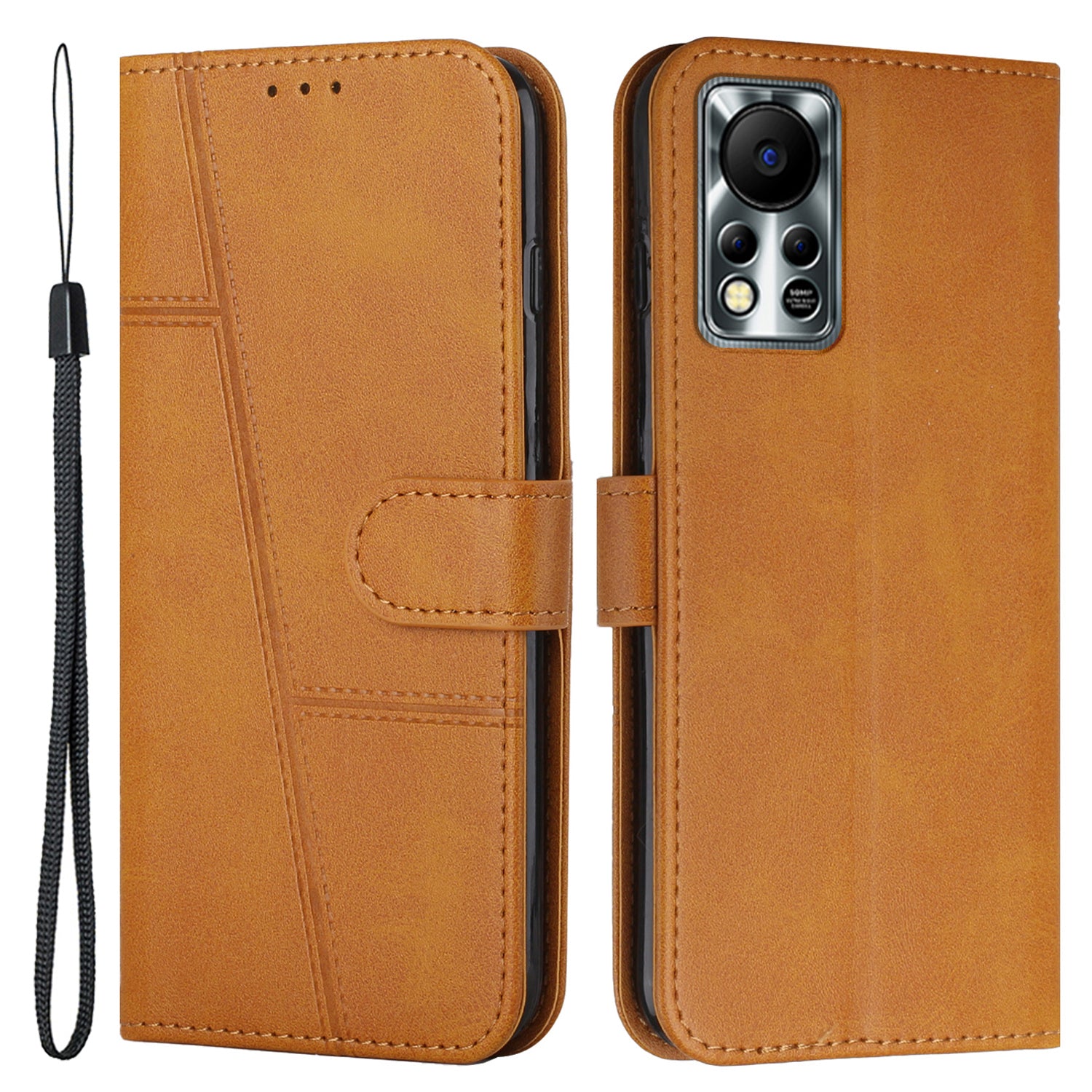 For Infinix Hot 11s NFC 4G Stitching PU Leather Flip Phone Case Stand Full Body Protective Wallet Cover with Strap