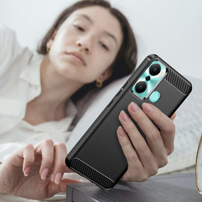 For Infinix Hot 20 Play 4G Carbon Fiber Texture Phone Case Soft TPU Brushed Surface Protective Cover