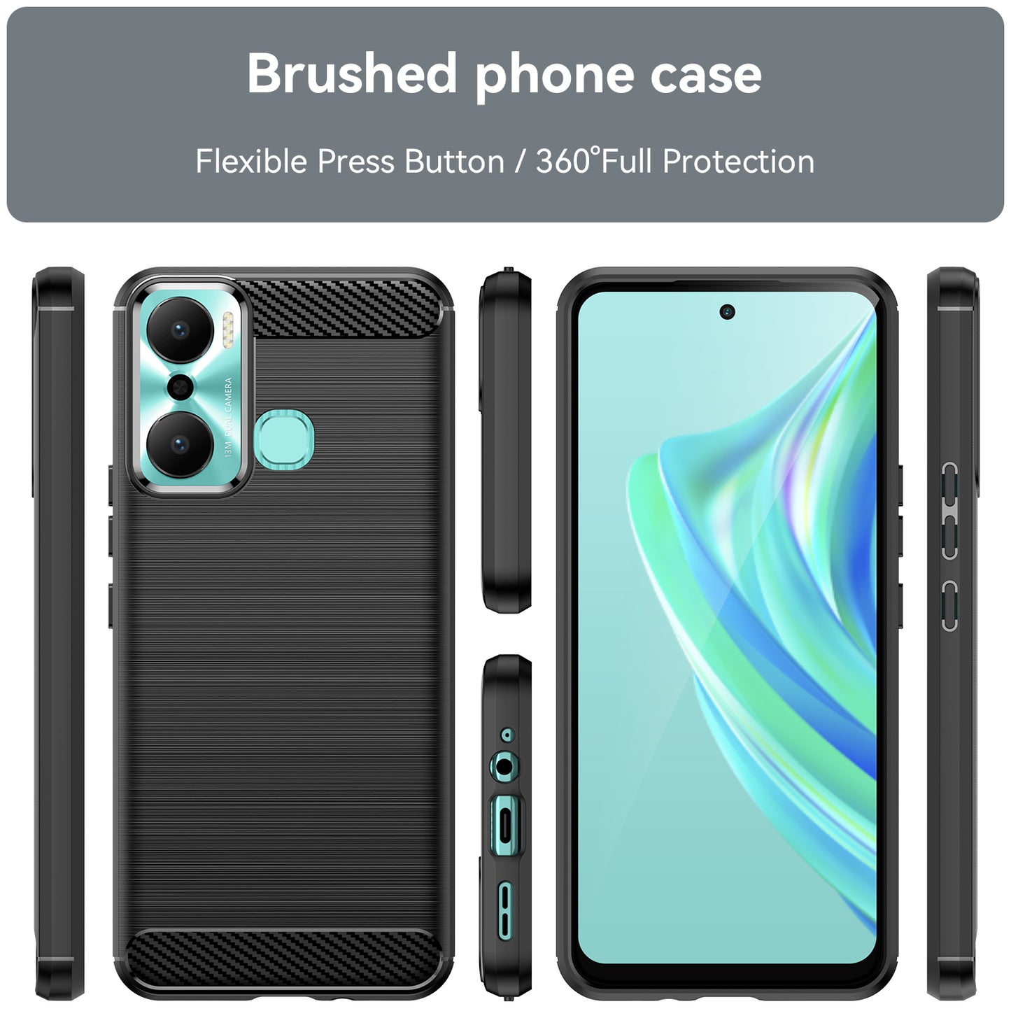 For Infinix Hot 20 Play 4G Carbon Fiber Texture Phone Case Soft TPU Brushed Surface Protective Cover