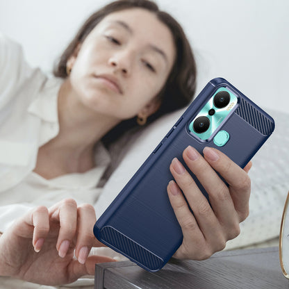 For Infinix Hot 20 Play 4G Carbon Fiber Texture Phone Case Soft TPU Brushed Surface Protective Cover