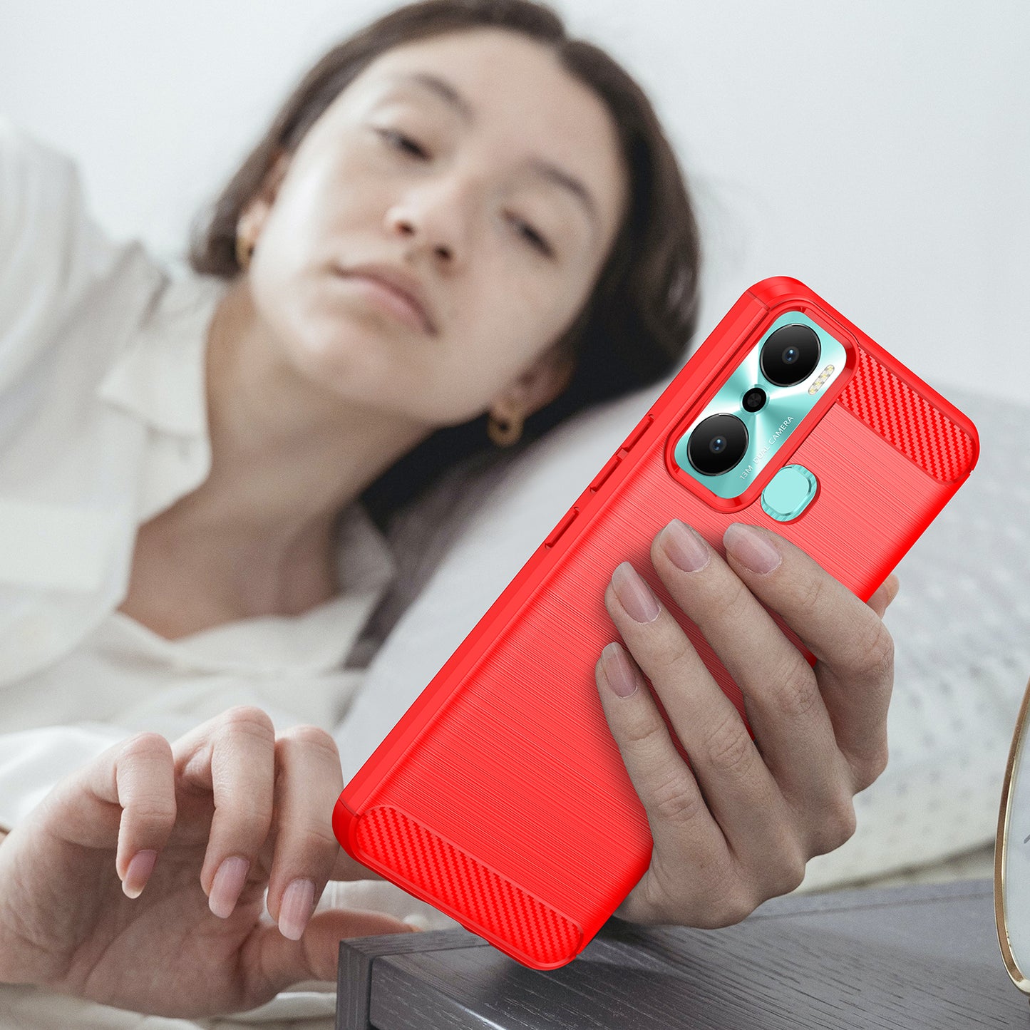 For Infinix Hot 20 Play 4G Carbon Fiber Texture Phone Case Soft TPU Brushed Surface Protective Cover