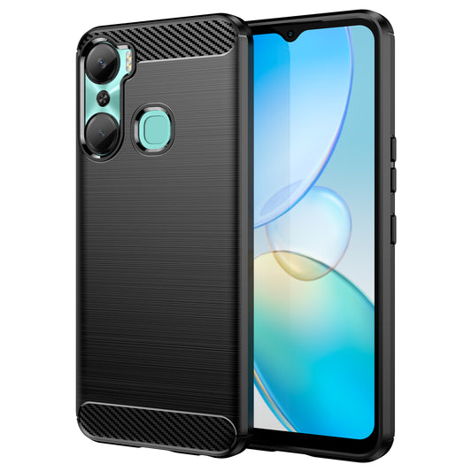 For Infinix Hot 12 Pro 4G Carbon Fiber Texture Phone Case Shockproof TPU Brushed Surface Protective Cover