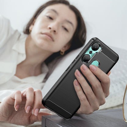 For Infinix Hot 12 Pro 4G Carbon Fiber Texture Phone Case Shockproof TPU Brushed Surface Protective Cover