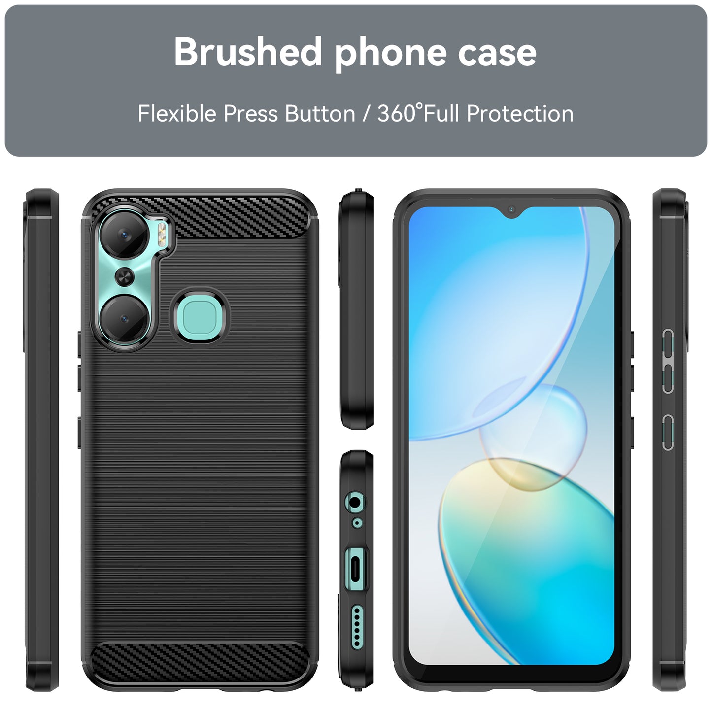 For Infinix Hot 12 Pro 4G Carbon Fiber Texture Phone Case Shockproof TPU Brushed Surface Protective Cover