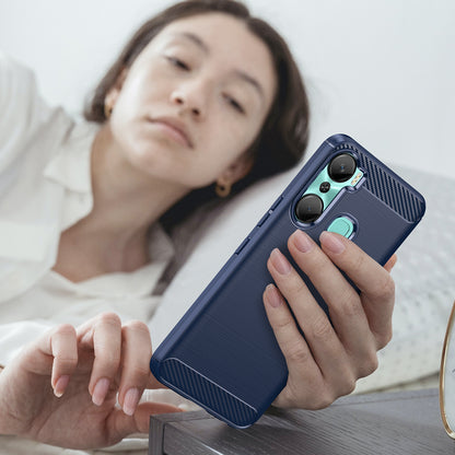 For Infinix Hot 12 Pro 4G Carbon Fiber Texture Phone Case Shockproof TPU Brushed Surface Protective Cover