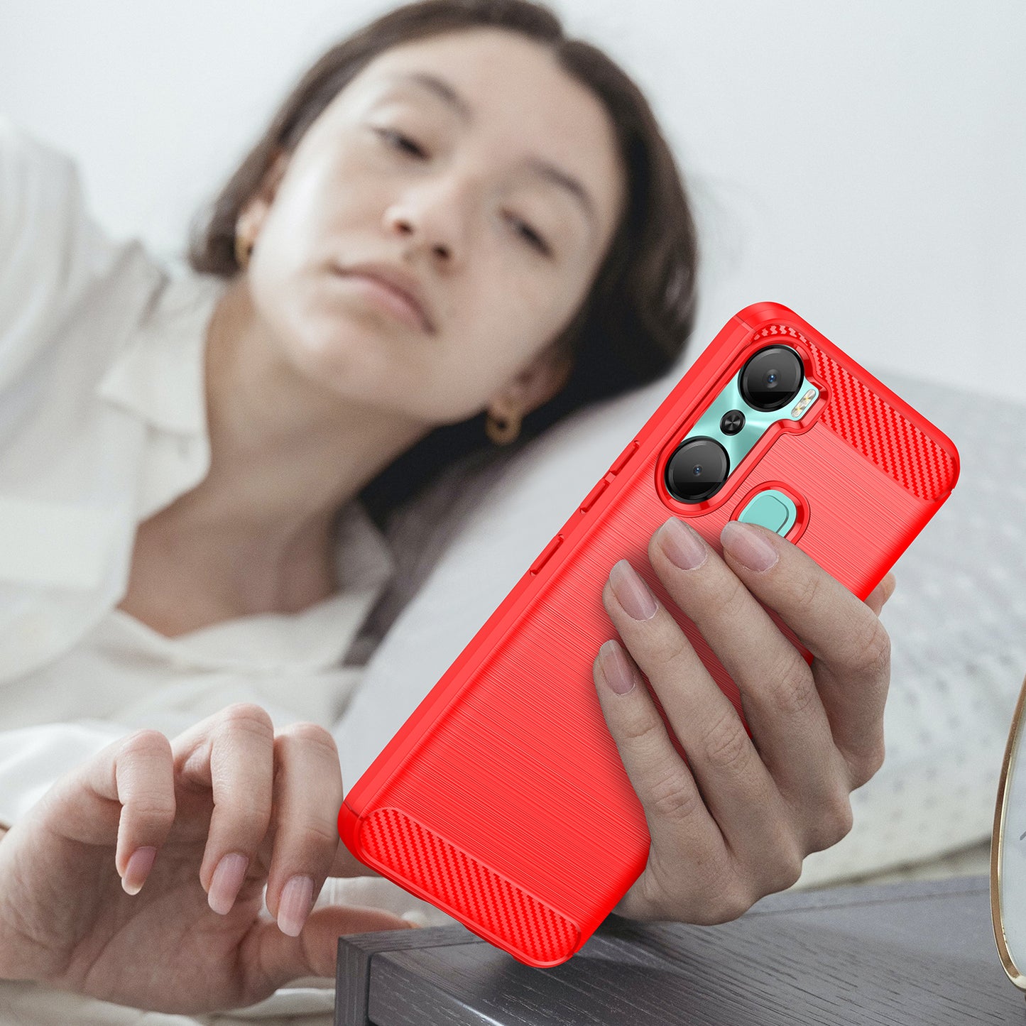 For Infinix Hot 12 Pro 4G Carbon Fiber Texture Phone Case Shockproof TPU Brushed Surface Protective Cover