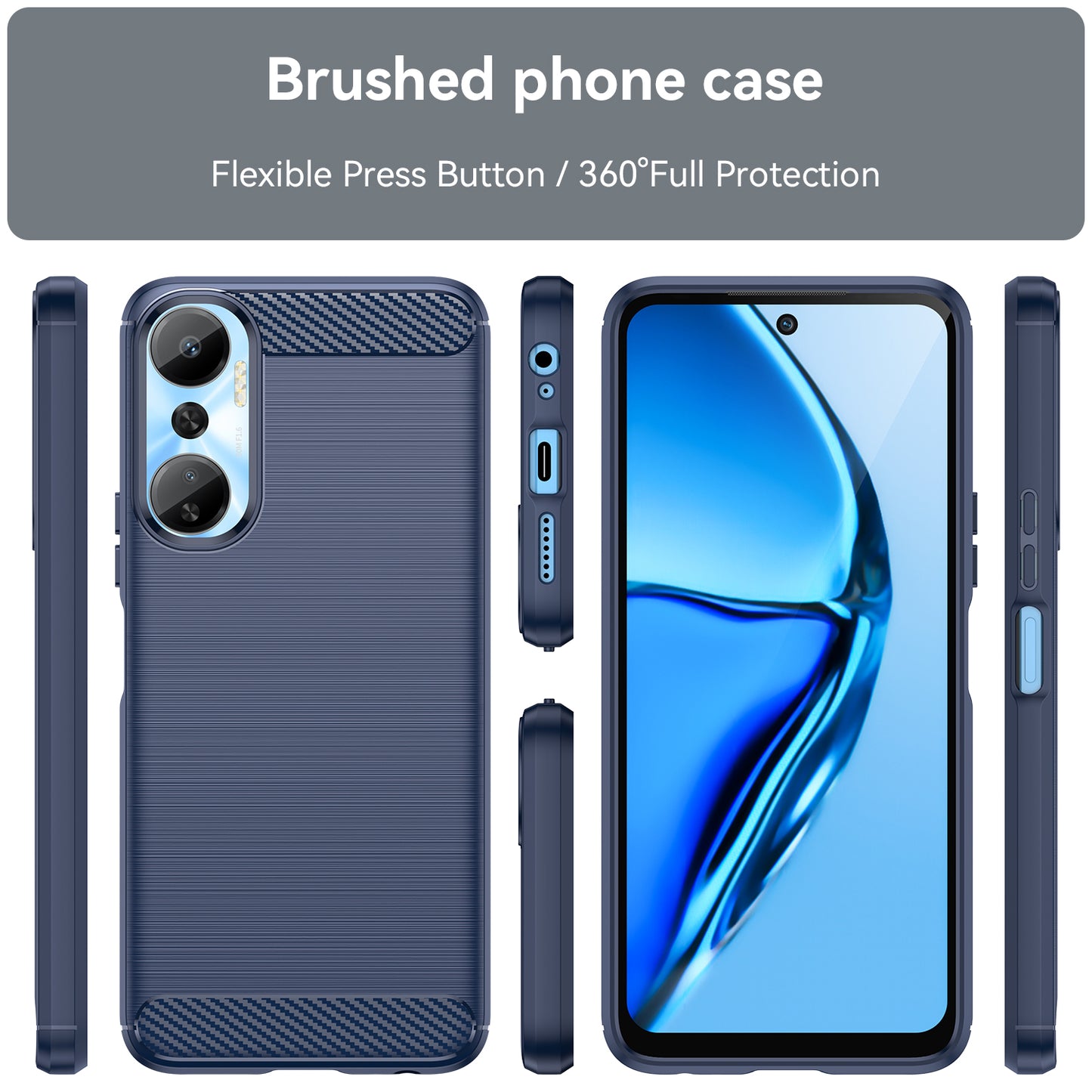 For Infinix Hot 20 4G Drop Resistant Carbon Fiber Texture Phone Case Soft TPU Brushed Surface Protective Cover