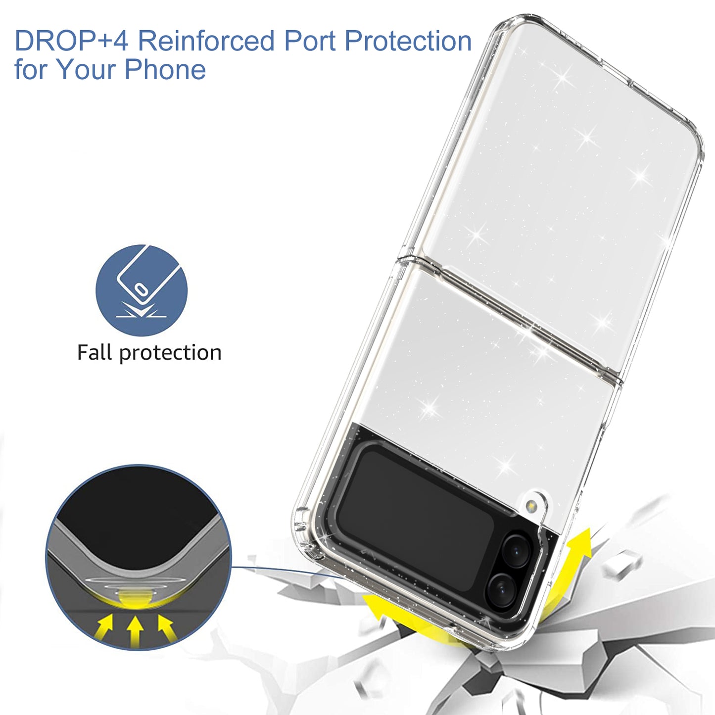 For Samsung Galaxy Z Flip4 5G Glitter Powder IMD Clear Phone Case Anti-Scratch Soft TPU  Shockproof Protective Cover