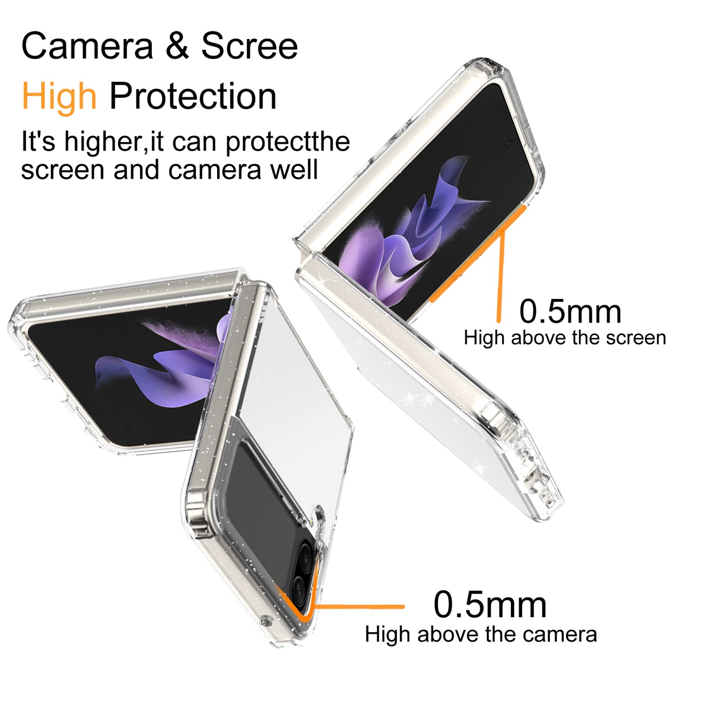 For Samsung Galaxy Z Flip4 5G Glitter Powder IMD Clear Phone Case Anti-Scratch Soft TPU  Shockproof Protective Cover