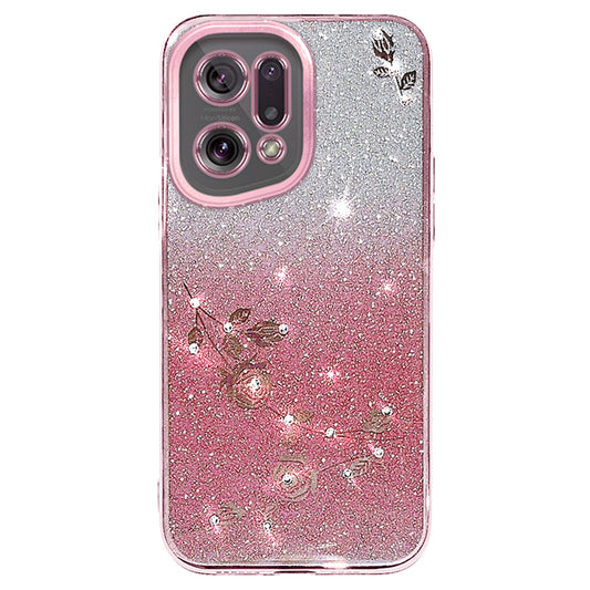 TPU Phone Case for Oppo Find X5, Flower Pattern Rhinestone Gradient Color Glitter Powder Back Cover