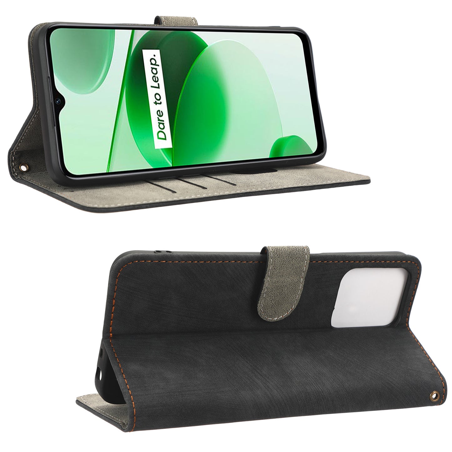 For Realme C35 4G / Narzo 50A Prime Magnetic PU Leather Anti-shock Phone Cover RFID Blocking Full Protection Phone Case with Wallet Stand