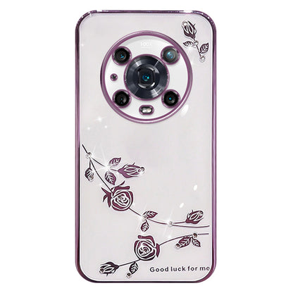 For Honor Magic4 Pro 5G Shock-absorbing Flower Pattern Phone Cover Rhinestone Decor TPU Electroplating Phone Case