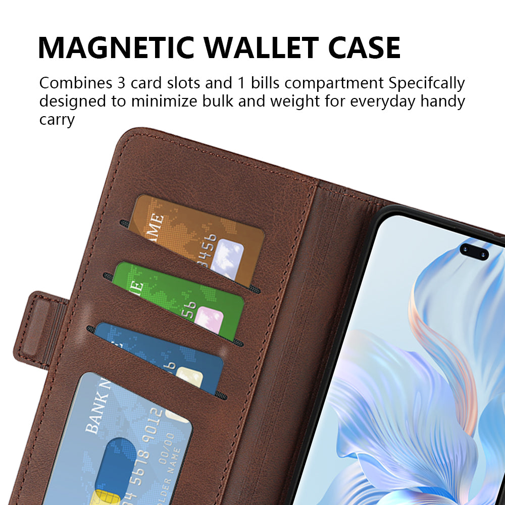 For Honor 80 Pro 5G Drop Protection Cell Phone Cover PU Leather Dual Magnetic Clasp Calf Texture Case Hands-free Stand Wallet