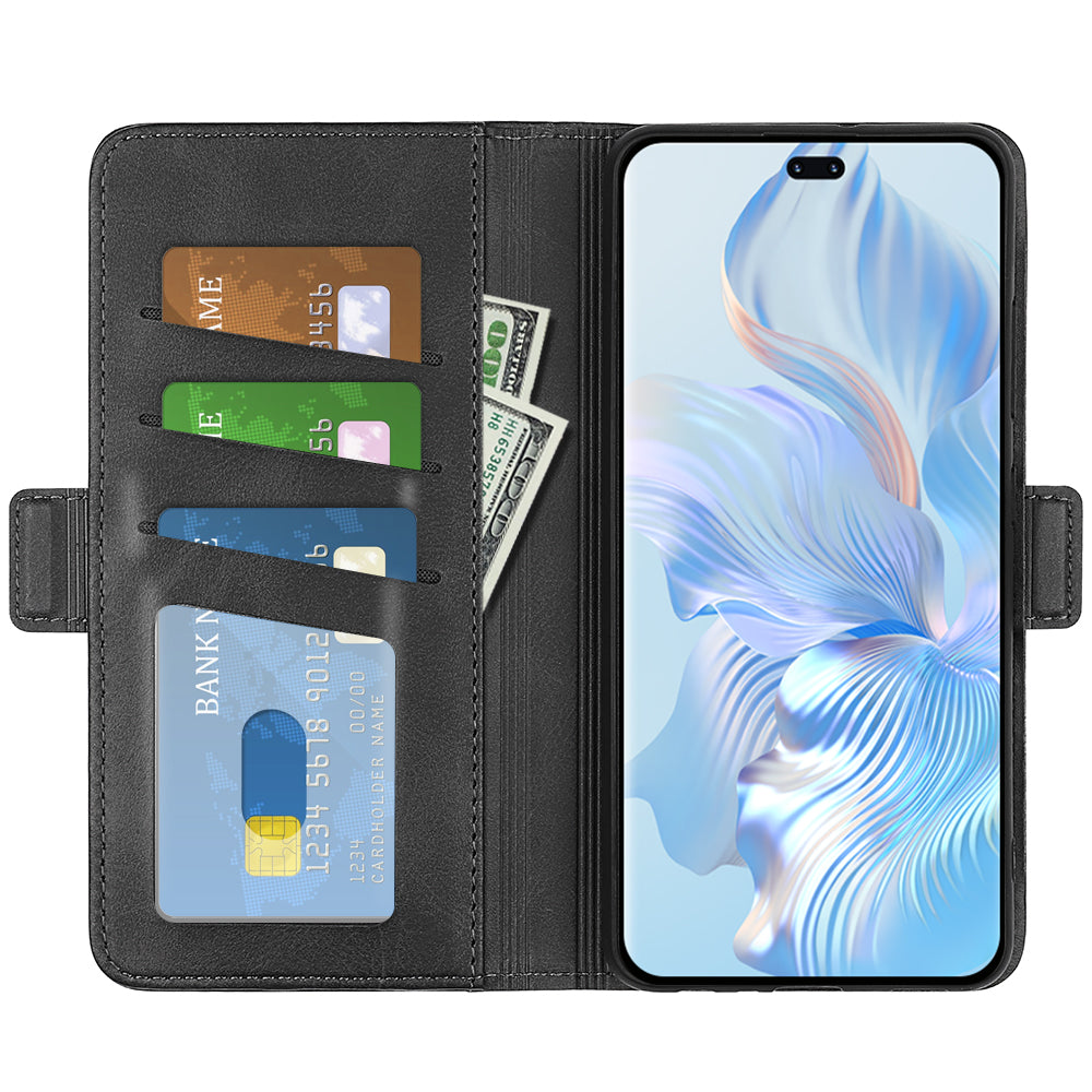 For Honor 80 Pro 5G Drop Protection Cell Phone Cover PU Leather Dual Magnetic Clasp Calf Texture Case Hands-free Stand Wallet