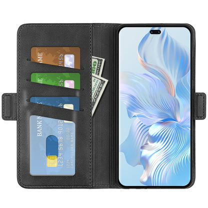 For Honor 80 Pro 5G Drop Protection Cell Phone Cover PU Leather Dual Magnetic Clasp Calf Texture Case Hands-free Stand Wallet