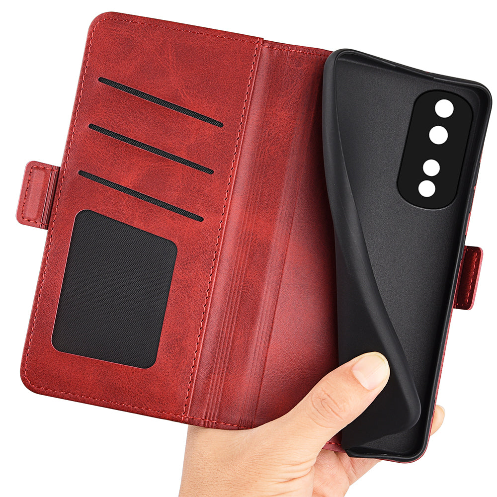 For Honor 80 Pro 5G Drop Protection Cell Phone Cover PU Leather Dual Magnetic Clasp Calf Texture Case Hands-free Stand Wallet