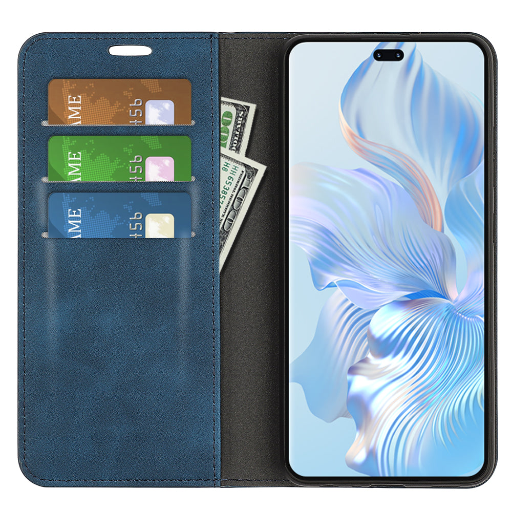 For Honor 80 Pro 5G Skin-touch Feeling Magnetic Auto-absorbed Wallet Case PU Leather Foldable Stand Flip Phone Cover