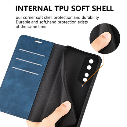 For Honor 80 Pro 5G Skin-touch Feeling Magnetic Auto-absorbed Wallet Case PU Leather Foldable Stand Flip Phone Cover