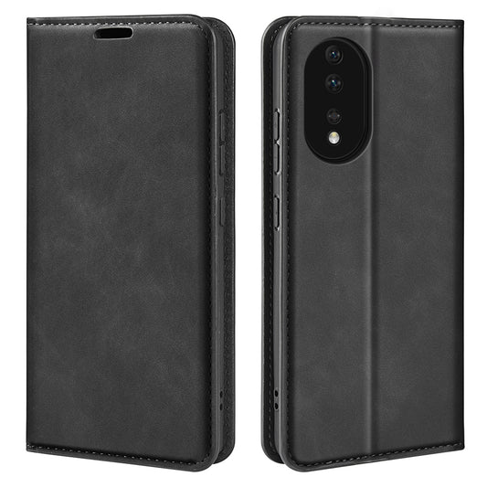 For Honor 80 5G Skin-touch Feeling Magnetic Auto-absorbed Wallet Case PU Leather Stand Flip Phone Cover