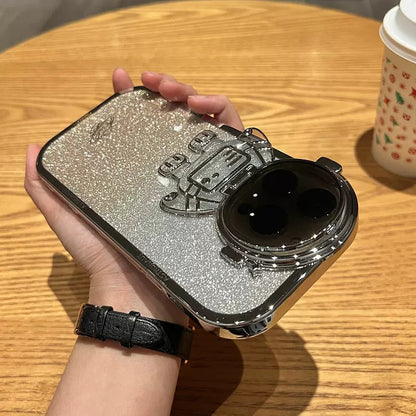 Electroplating TPU Phone Case for iPhone 13 Pro 6.1 inch Spaceman Glitter Anti-Fall Shockproof Case with Lens Cover Kickstand