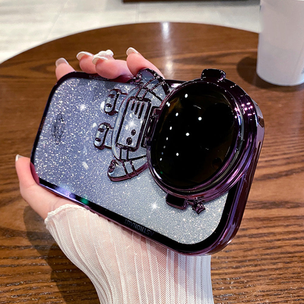 Electroplating TPU Phone Case for iPhone 13 Pro 6.1 inch Spaceman Glitter Anti-Fall Shockproof Case with Lens Cover Kickstand