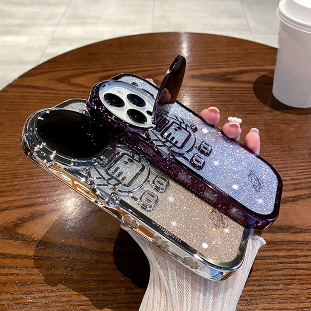 Electroplating TPU Phone Case for iPhone 13 Pro 6.1 inch Spaceman Glitter Anti-Fall Shockproof Case with Lens Cover Kickstand