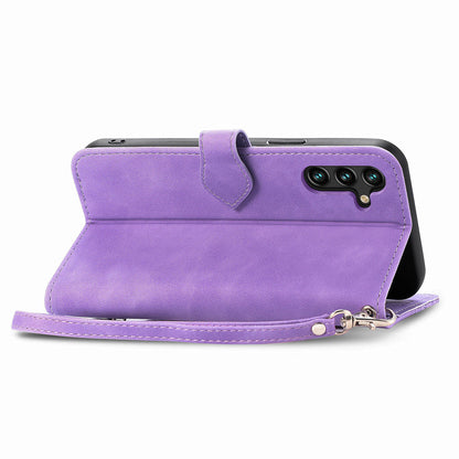 For Samsung Galaxy A04s 4G (164.7 x 76.7 x 9.1 mm) / A13 5G / M13 5G Flower Imprinted Pattern PU Leather Zipper Pocket Cell Phone Cover Stand Wallet Case