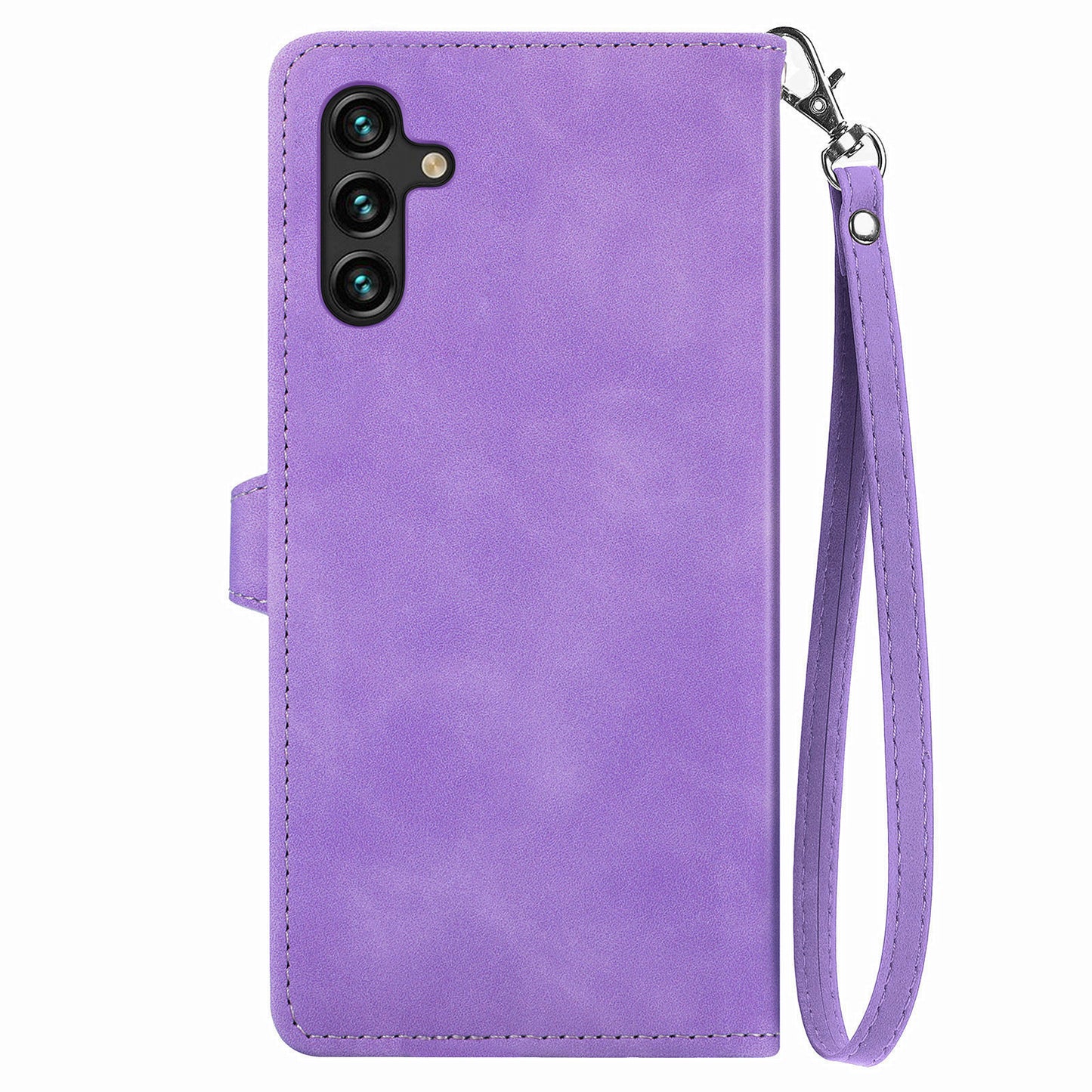 For Samsung Galaxy A04s 4G (164.7 x 76.7 x 9.1 mm) / A13 5G / M13 5G Flower Imprinted Pattern PU Leather Zipper Pocket Cell Phone Cover Stand Wallet Case