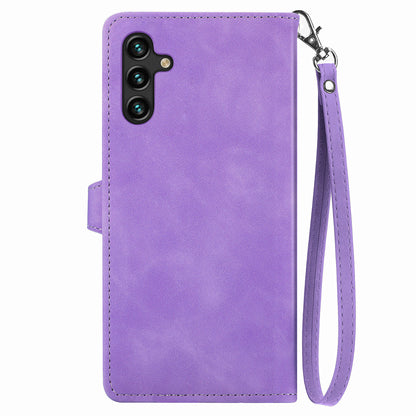 For Samsung Galaxy A04s 4G (164.7 x 76.7 x 9.1 mm) / A13 5G / M13 5G Flower Imprinted Pattern PU Leather Zipper Pocket Cell Phone Cover Stand Wallet Case