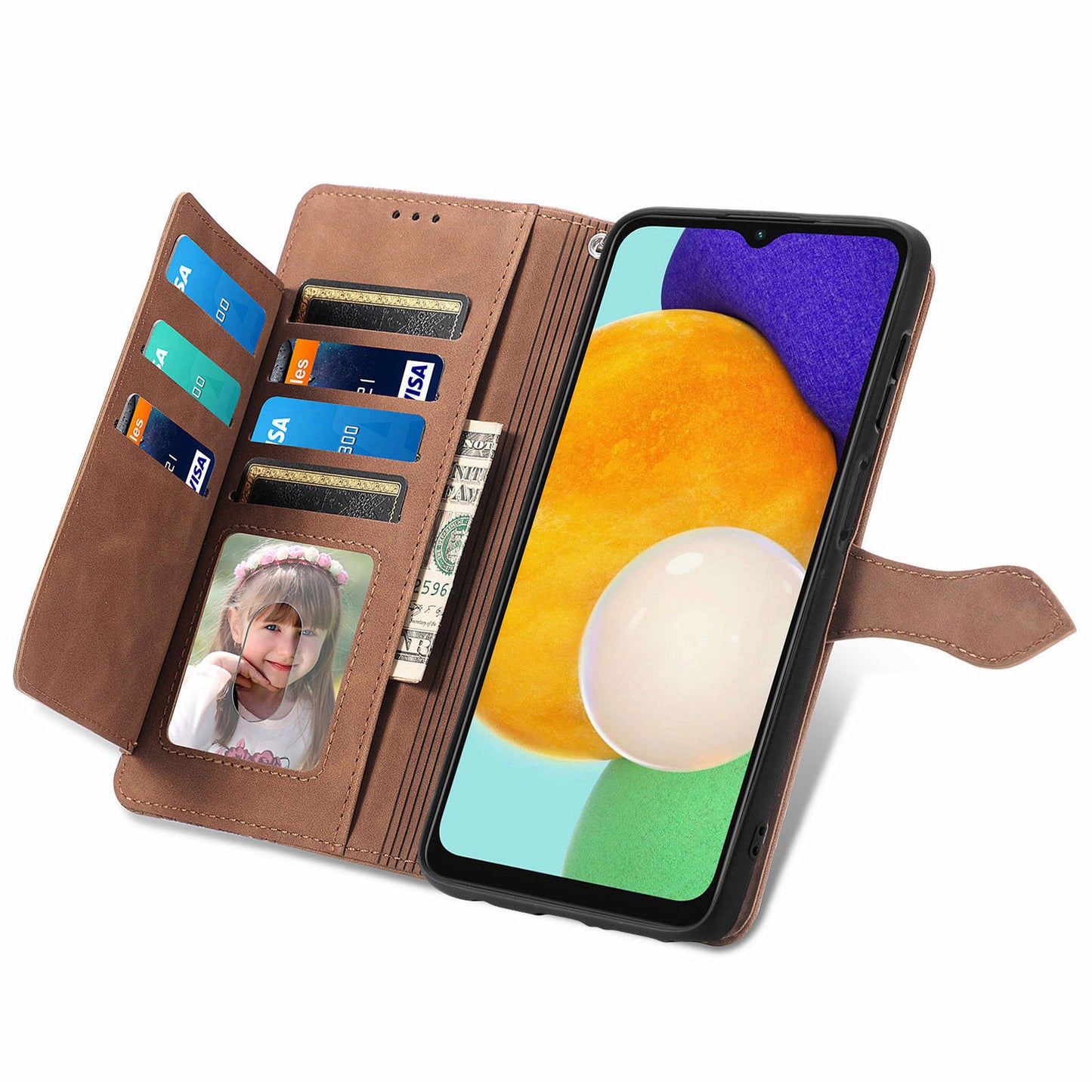 For Samsung Galaxy A04s 4G (164.7 x 76.7 x 9.1 mm) / A13 5G / M13 5G Flower Imprinted Pattern PU Leather Zipper Pocket Cell Phone Cover Stand Wallet Case