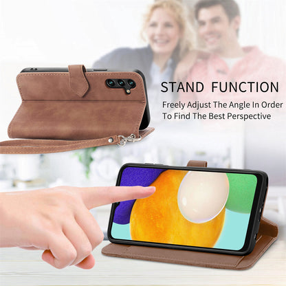 For Samsung Galaxy A04s 4G (164.7 x 76.7 x 9.1 mm) / A13 5G / M13 5G Flower Imprinted Pattern PU Leather Zipper Pocket Cell Phone Cover Stand Wallet Case