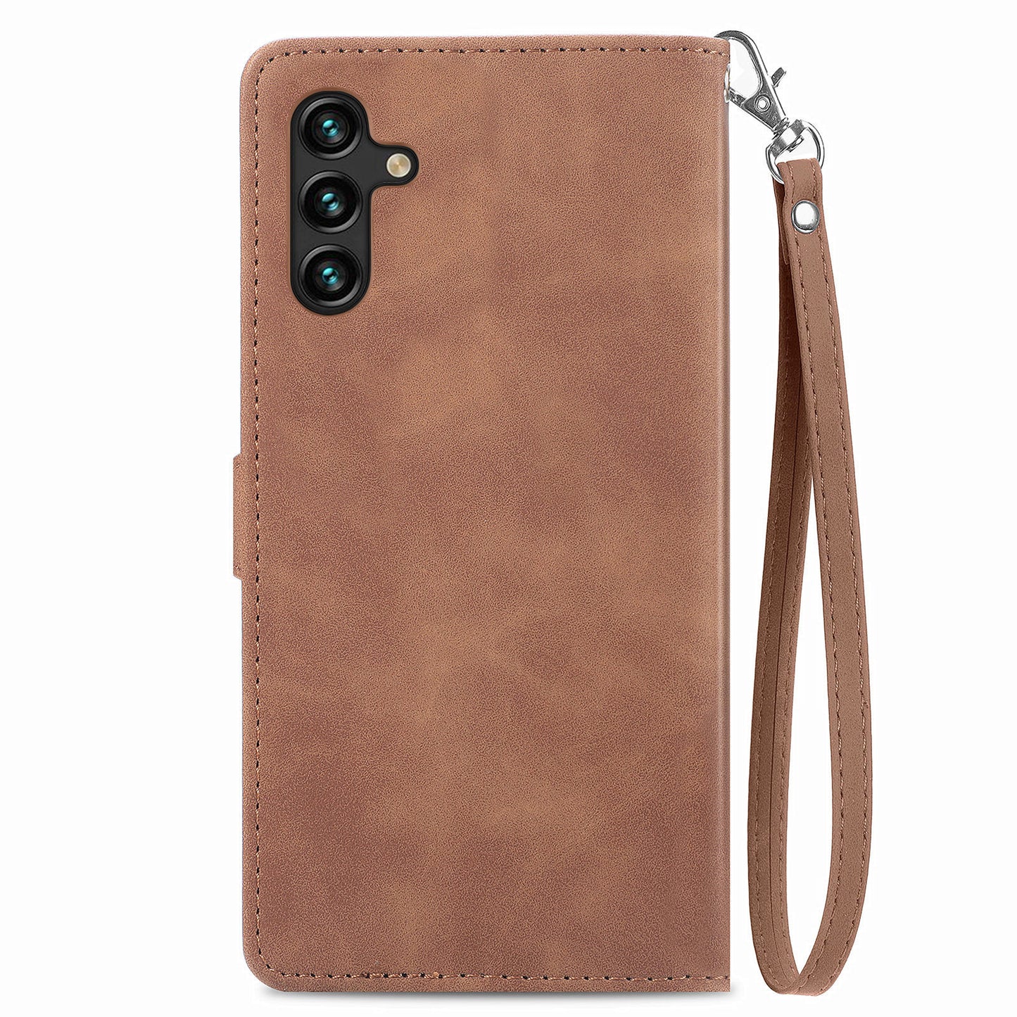 For Samsung Galaxy A04s 4G (164.7 x 76.7 x 9.1 mm) / A13 5G / M13 5G Flower Imprinted Pattern PU Leather Zipper Pocket Cell Phone Cover Stand Wallet Case