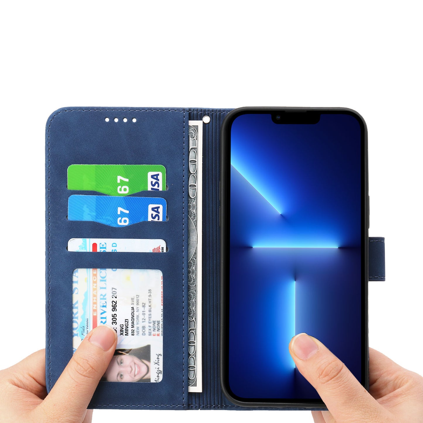 DIERFENG DF-03 PU Leather Case for iPhone 13 Pro 6.1 inch, Lines Imprinted Wallet Stand Protective Phone Cover