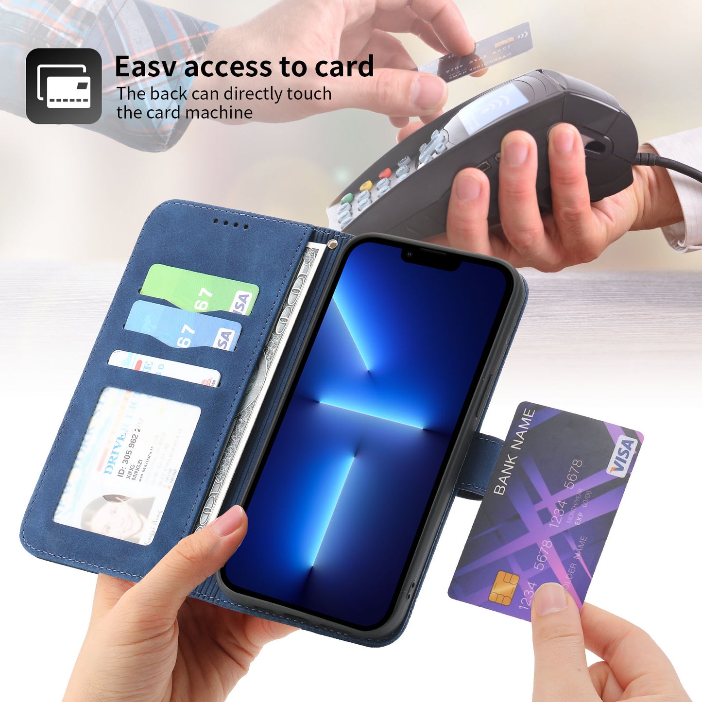 DIERFENG DF-03 PU Leather Case for iPhone 13 Pro 6.1 inch, Lines Imprinted Wallet Stand Protective Phone Cover