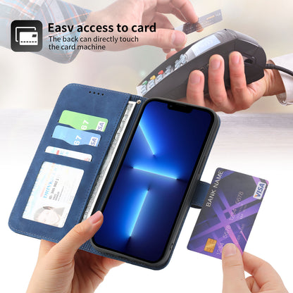 DIERFENG DF-03 PU Leather Case for iPhone 13 Pro 6.1 inch, Lines Imprinted Wallet Stand Protective Phone Cover
