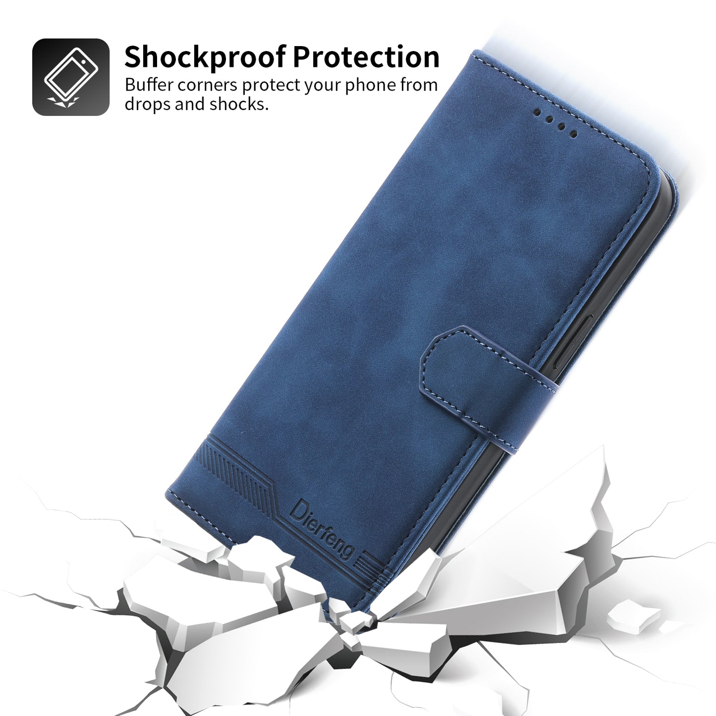 DIERFENG DF-03 PU Leather Case for iPhone 13 Pro 6.1 inch, Lines Imprinted Wallet Stand Protective Phone Cover