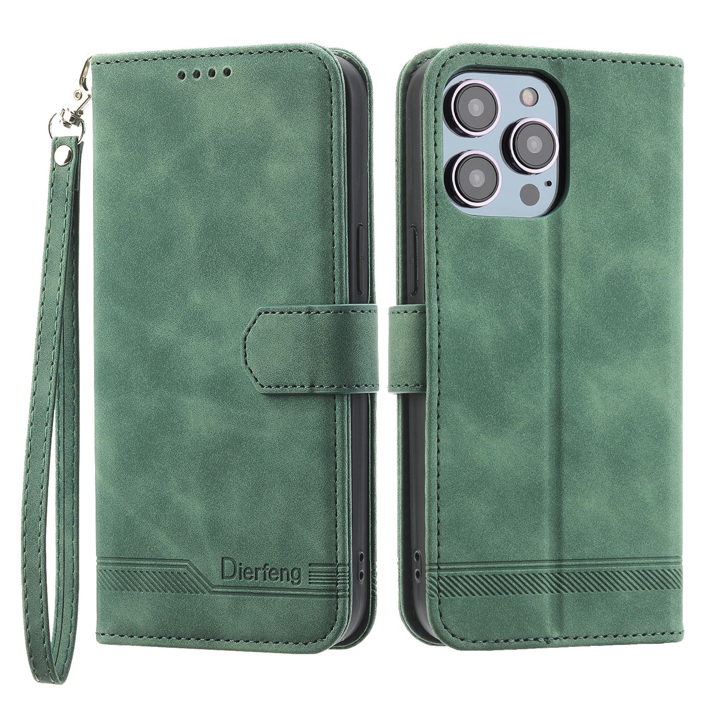 DIERFENG DF-03 PU Leather Case for iPhone 13 Pro 6.1 inch, Lines Imprinted Wallet Stand Protective Phone Cover