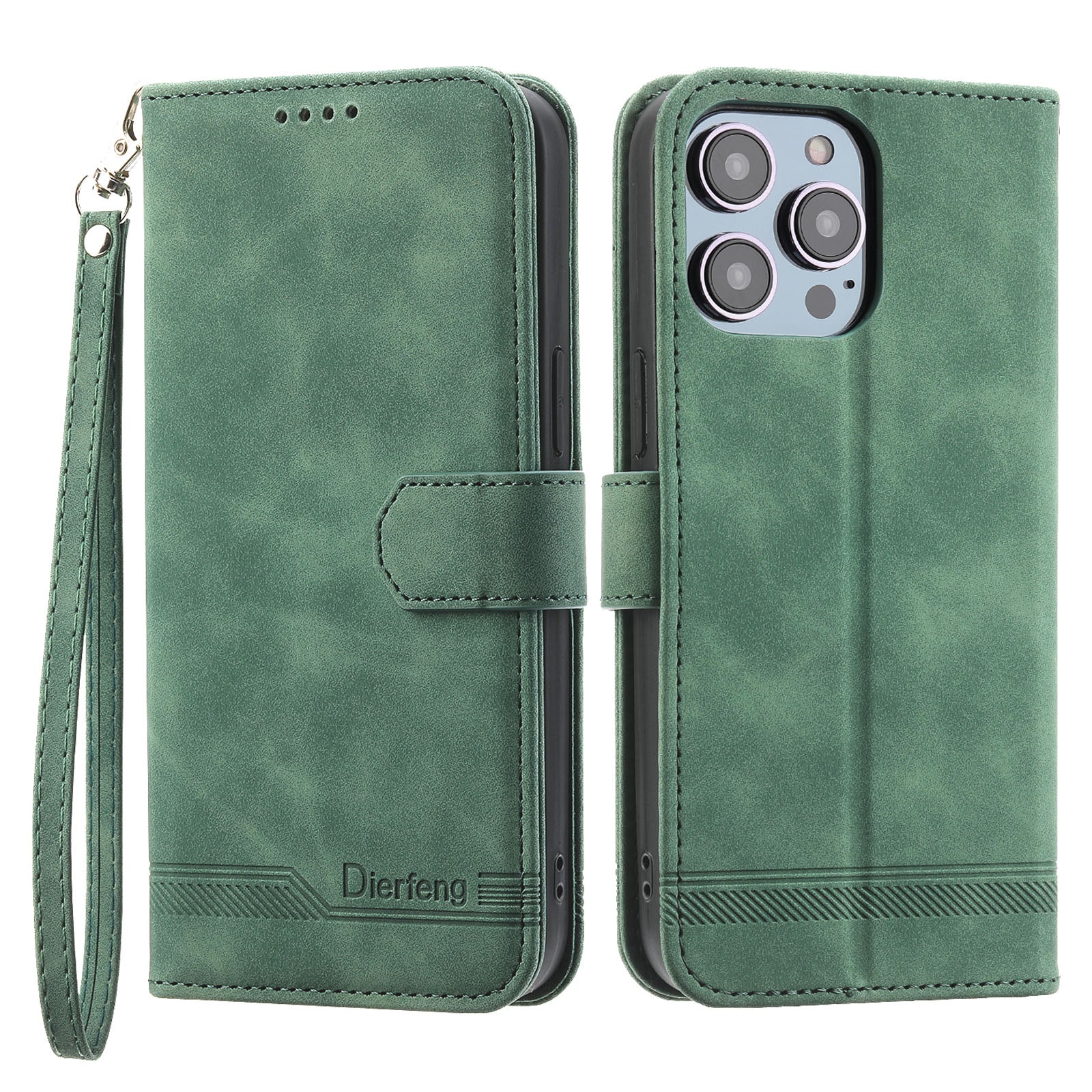 DIERFENG DF-03 PU Leather Case for iPhone 13 Pro 6.1 inch, Lines Imprinted Wallet Stand Protective Phone Cover