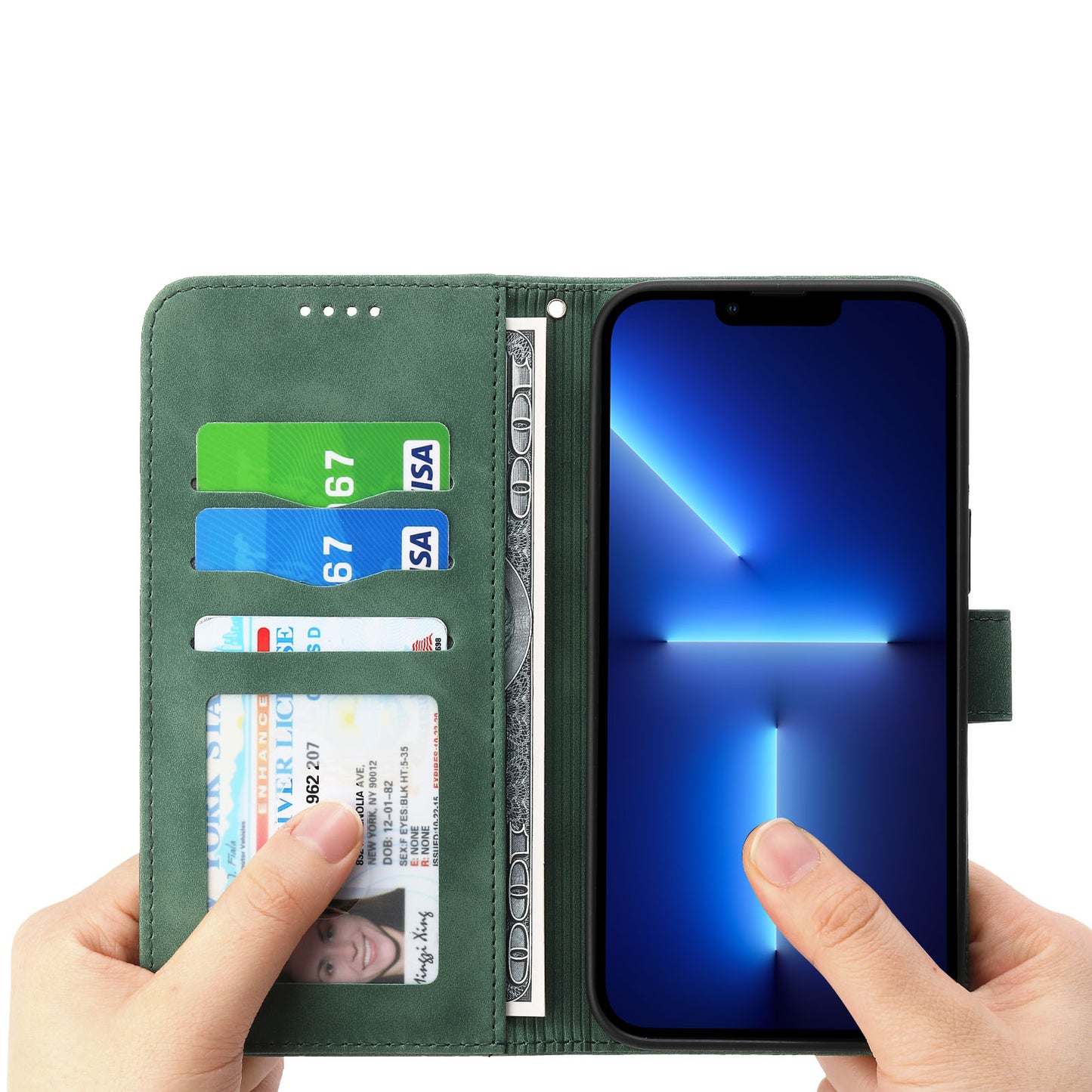 DIERFENG DF-03 PU Leather Case for iPhone 13 Pro 6.1 inch, Lines Imprinted Wallet Stand Protective Phone Cover