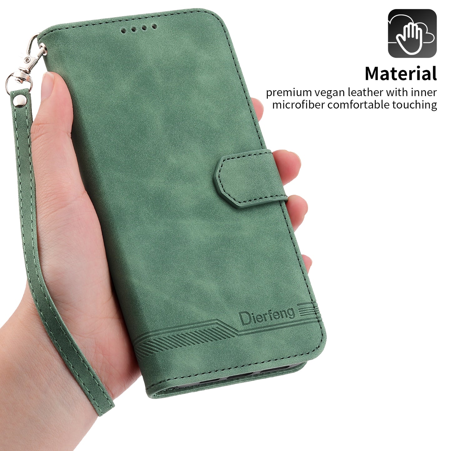 DIERFENG DF-03 PU Leather Case for iPhone 13 Pro 6.1 inch, Lines Imprinted Wallet Stand Protective Phone Cover