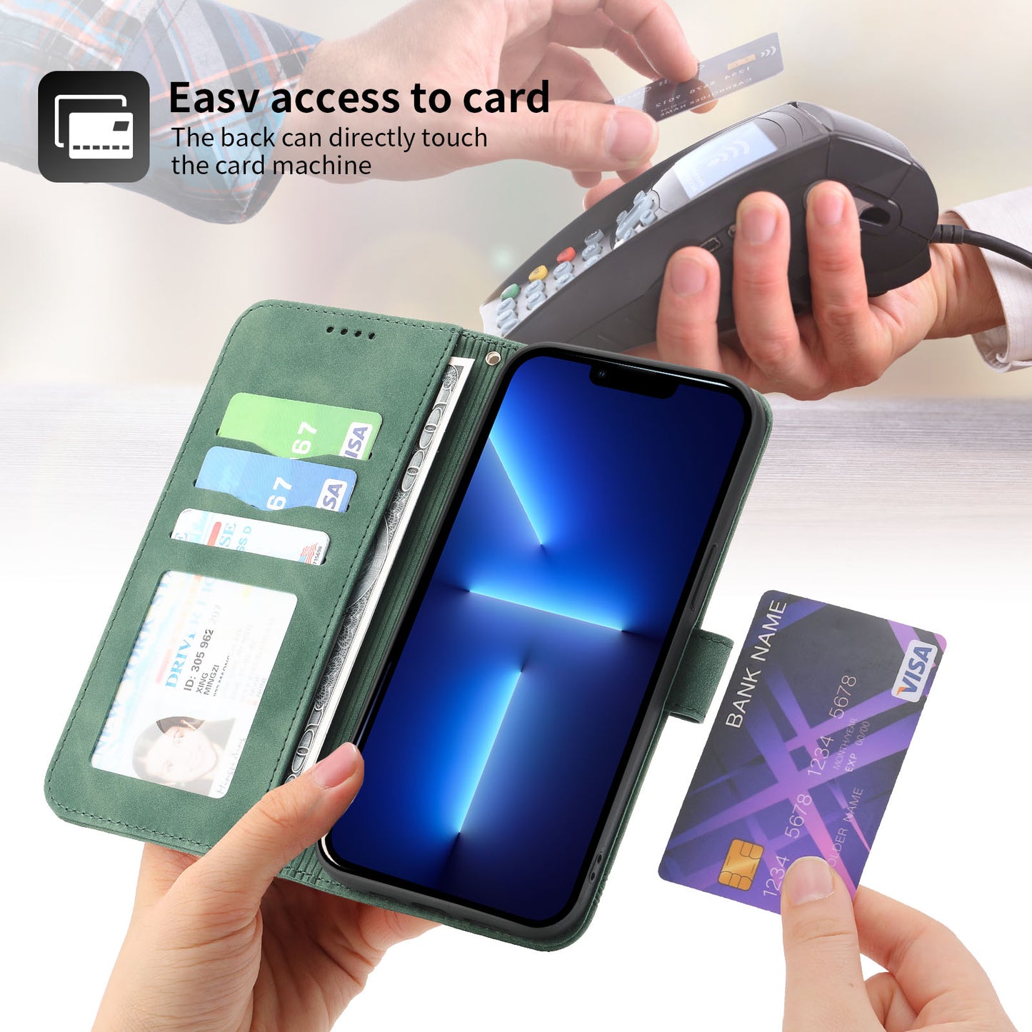 DIERFENG DF-03 PU Leather Case for iPhone 13 Pro 6.1 inch, Lines Imprinted Wallet Stand Protective Phone Cover