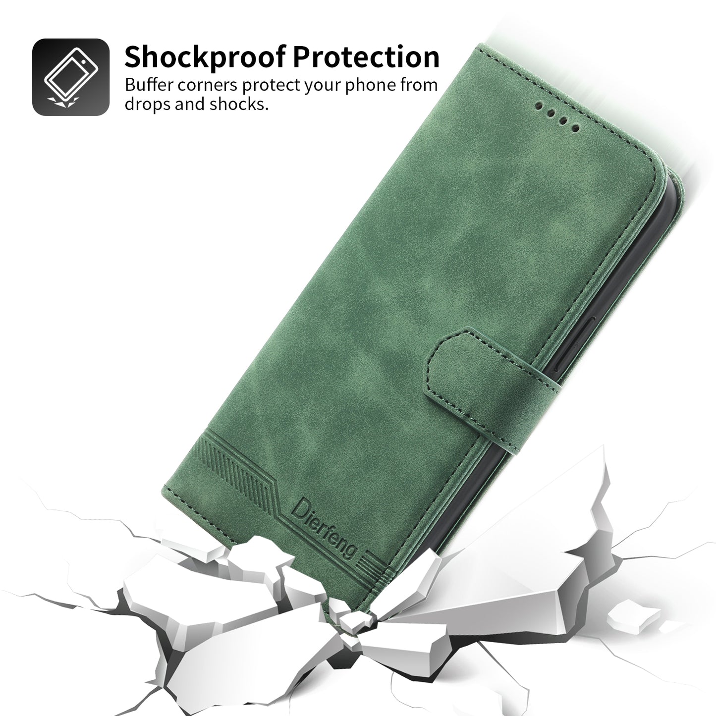DIERFENG DF-03 PU Leather Case for iPhone 13 Pro 6.1 inch, Lines Imprinted Wallet Stand Protective Phone Cover