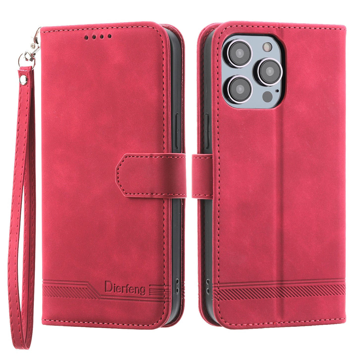 DIERFENG DF-03 PU Leather Case for iPhone 13 Pro 6.1 inch, Lines Imprinted Wallet Stand Protective Phone Cover