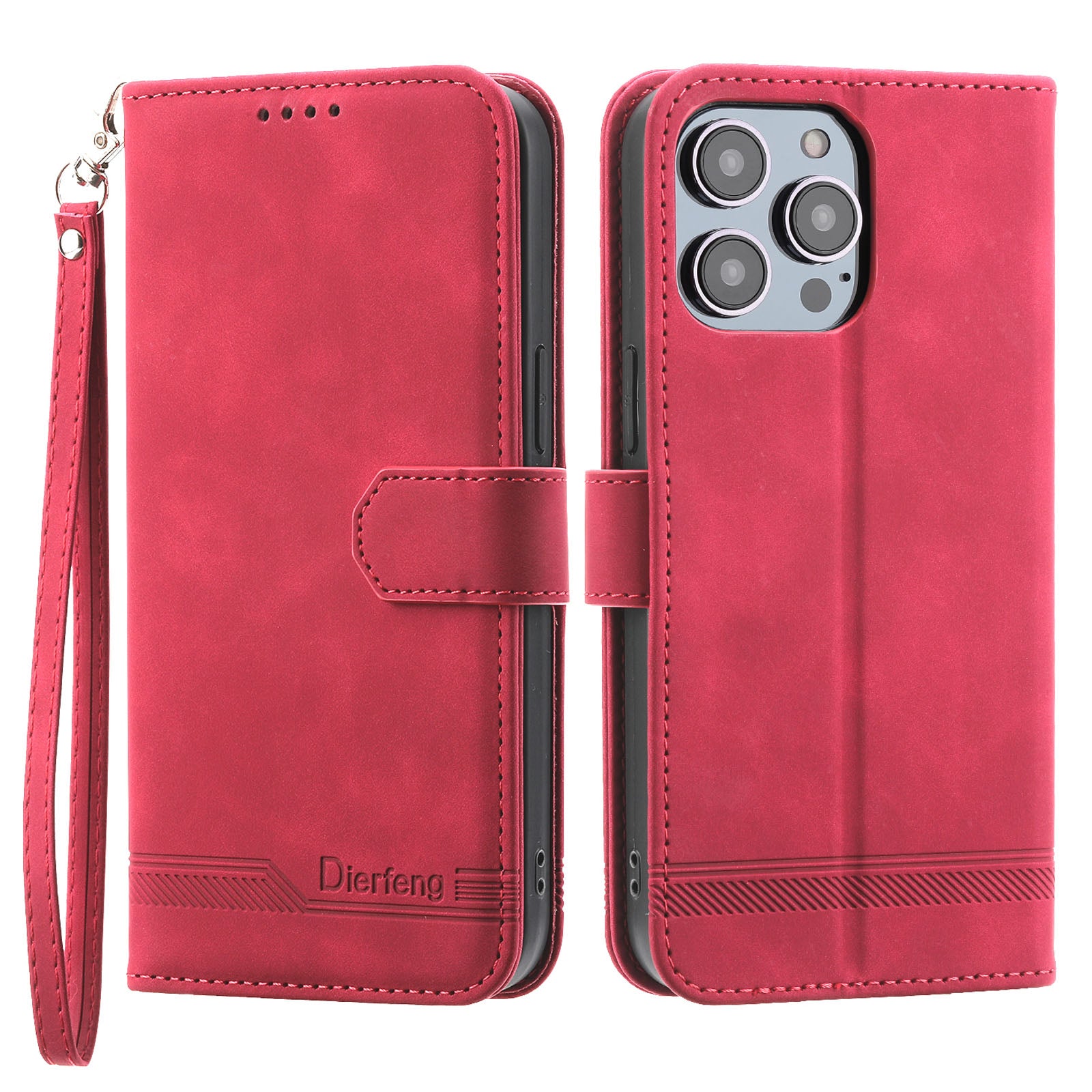DIERFENG DF-03 PU Leather Case for iPhone 13 Pro 6.1 inch, Lines Imprinted Wallet Stand Protective Phone Cover