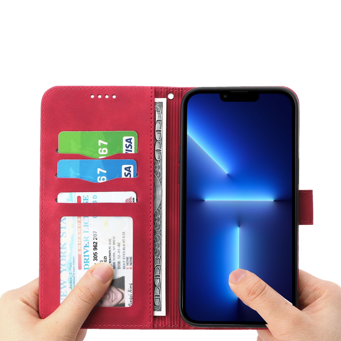 DIERFENG DF-03 PU Leather Case for iPhone 13 Pro 6.1 inch, Lines Imprinted Wallet Stand Protective Phone Cover